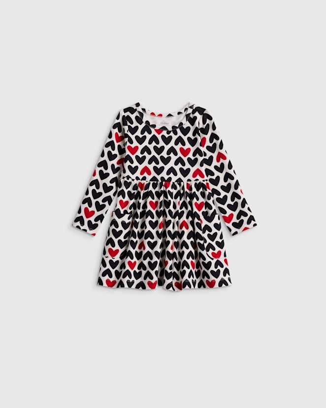 Love Hearts Organic Cotton Long Sleeve Fit and Flare Pocket Dress