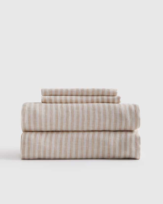 Natural/White Stripe European Linen Stripe Sheet Set