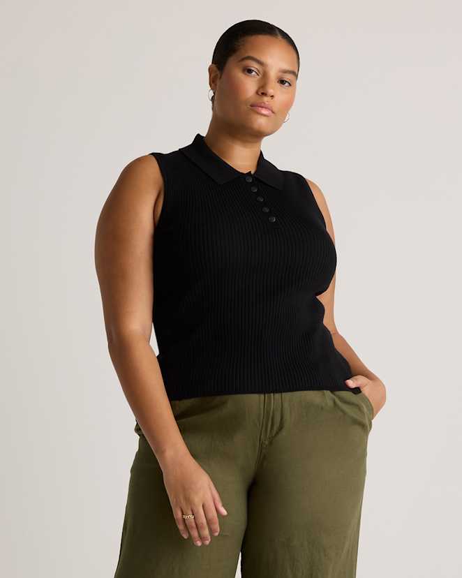 Black Eco-Knit Polo Sweater Tank