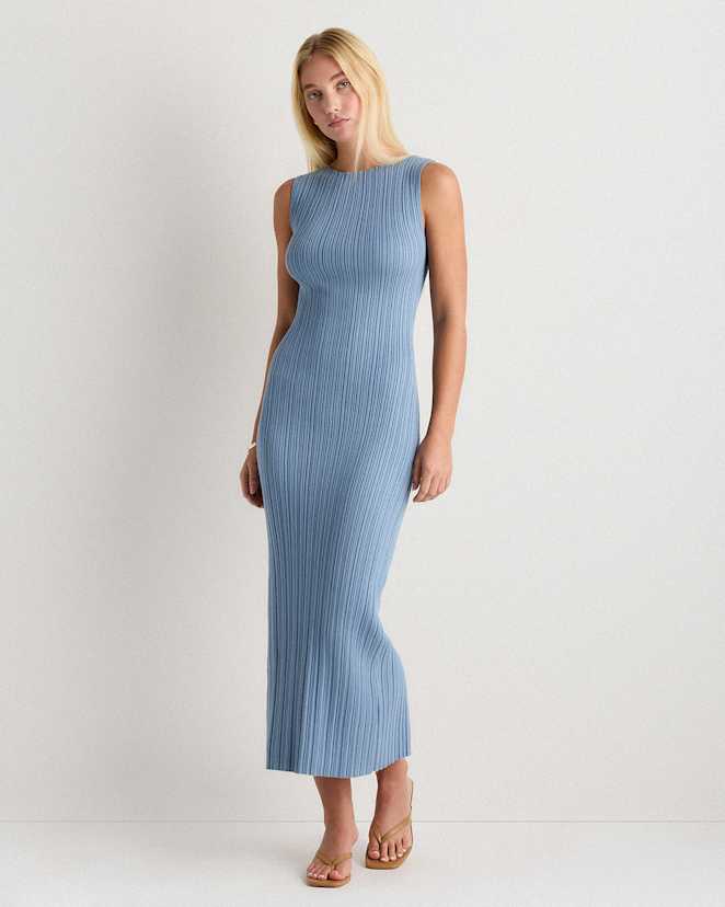 W-DRS-124-MNTSPR-01 EDITED Mountain Spring Blue Cotton Cashmere Ribbed Sleeveless Midi Dress