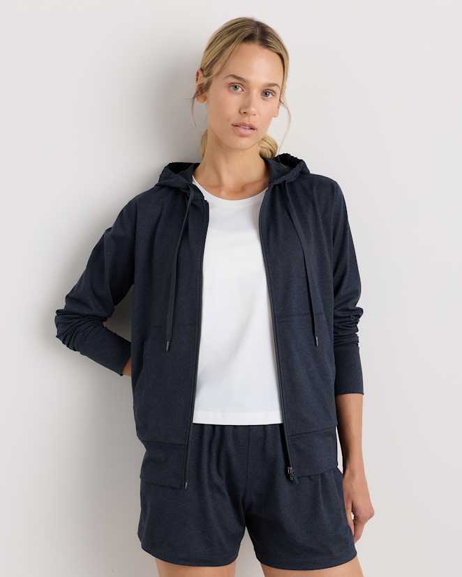 Heather Deep Navy Flowknit Full Zip Hoodie