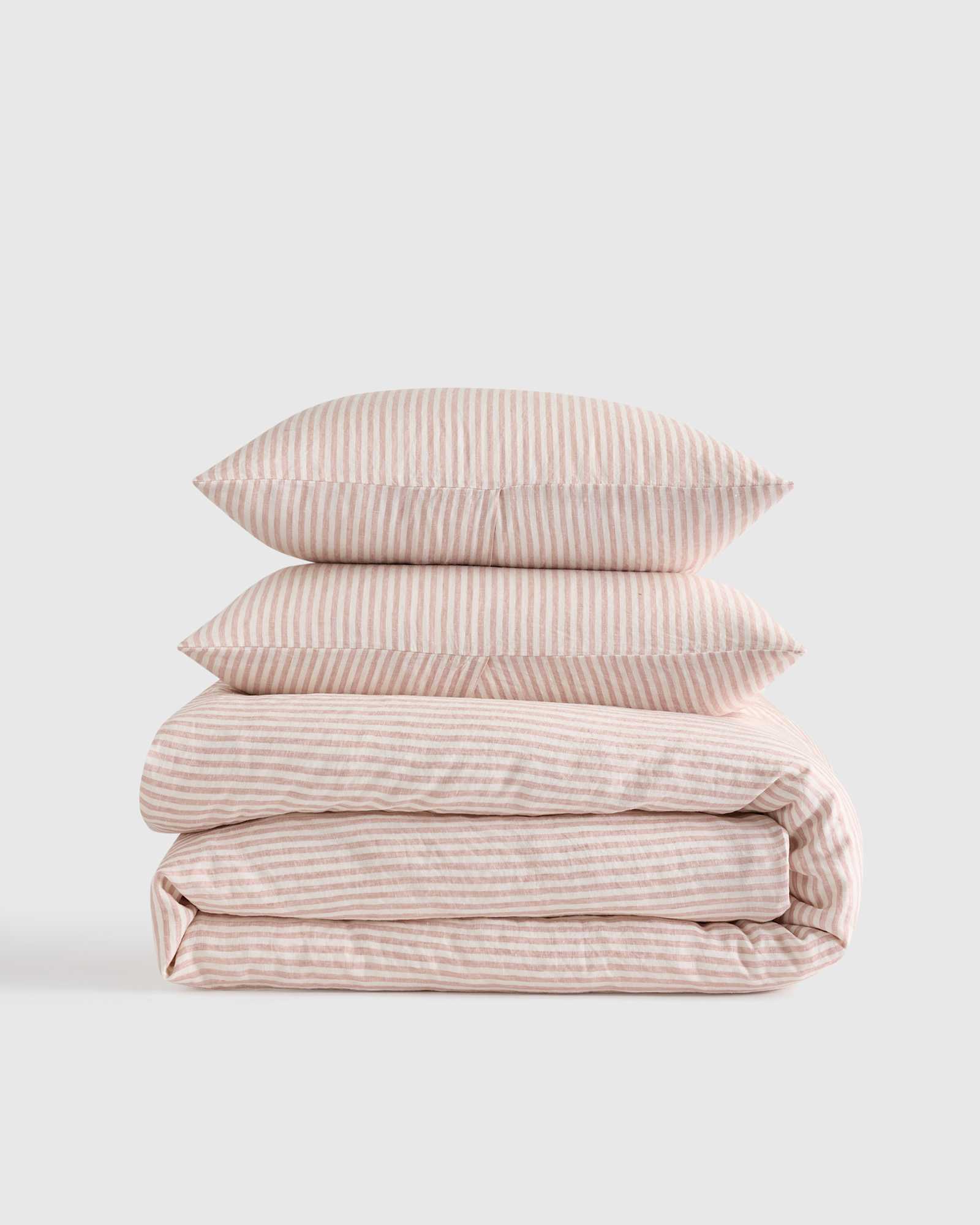 Dusty Mauve/White Stripe European Linen Stripe Duvet Cover Set