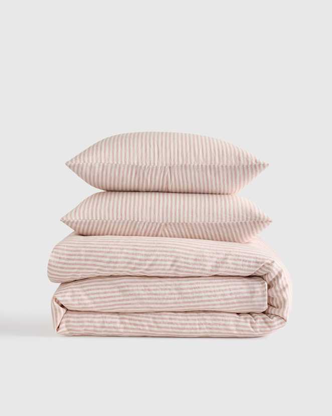 Dusty Mauve/White Stripe European Linen Duvet Cover Set