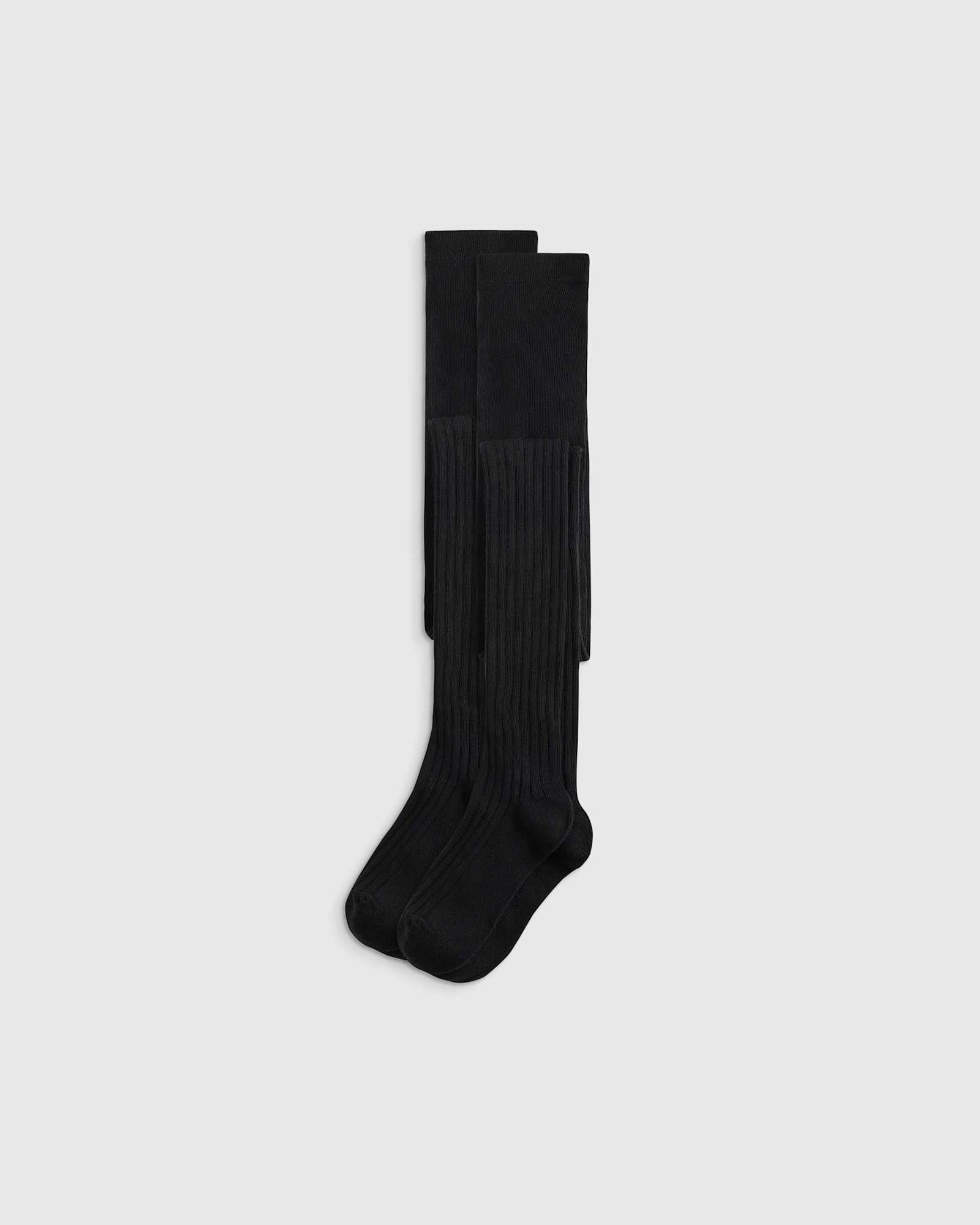 Black Organic Cotton Rib Tights (2-pack)