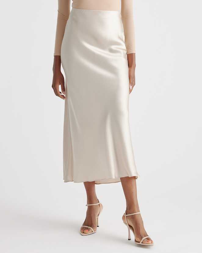Champagne 100% Washable Silk Maxi Skirt