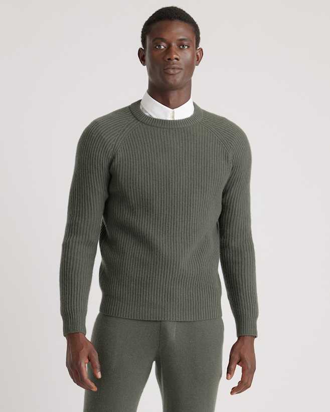 Moss Mongolian Cashmere Fisherman Crewneck Sweater