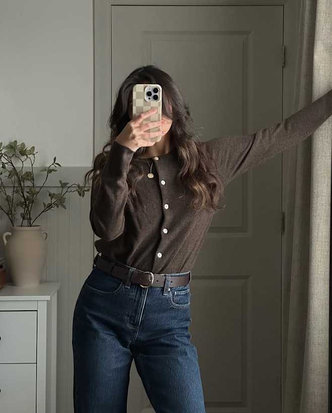 Brown Mongolian Cashmere Cardigan Sweater