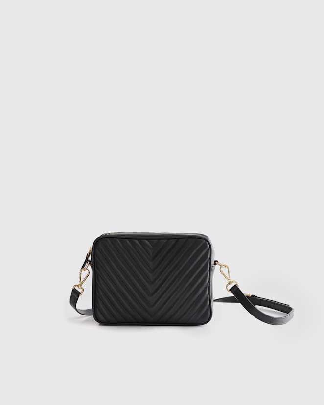 Black Italian Leather Quilted Crossbody Bag
