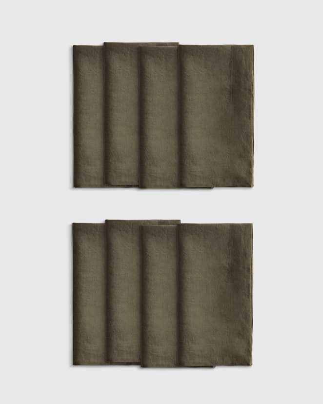 Dusty Olive European Linen Wide-Hem Napkins (Set of 8)