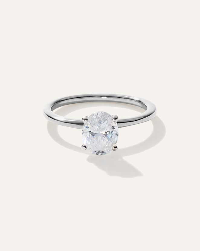 White Gold Lab Grown Diamond Oval Petite Classic Engagement Ring - 1ct