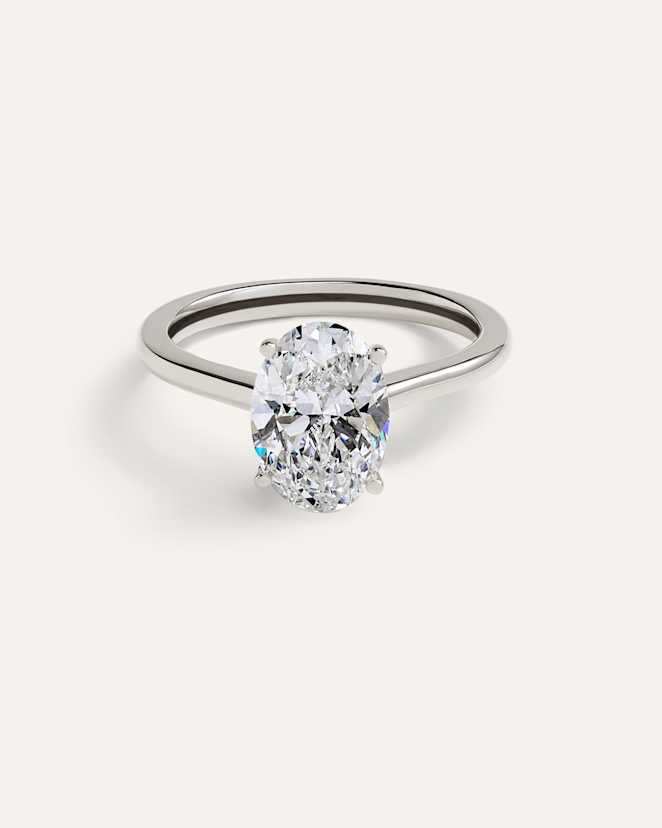 White Gold Lab Grown Diamond Oval Trellis Cathedral Engagement Ring - 2.5ct