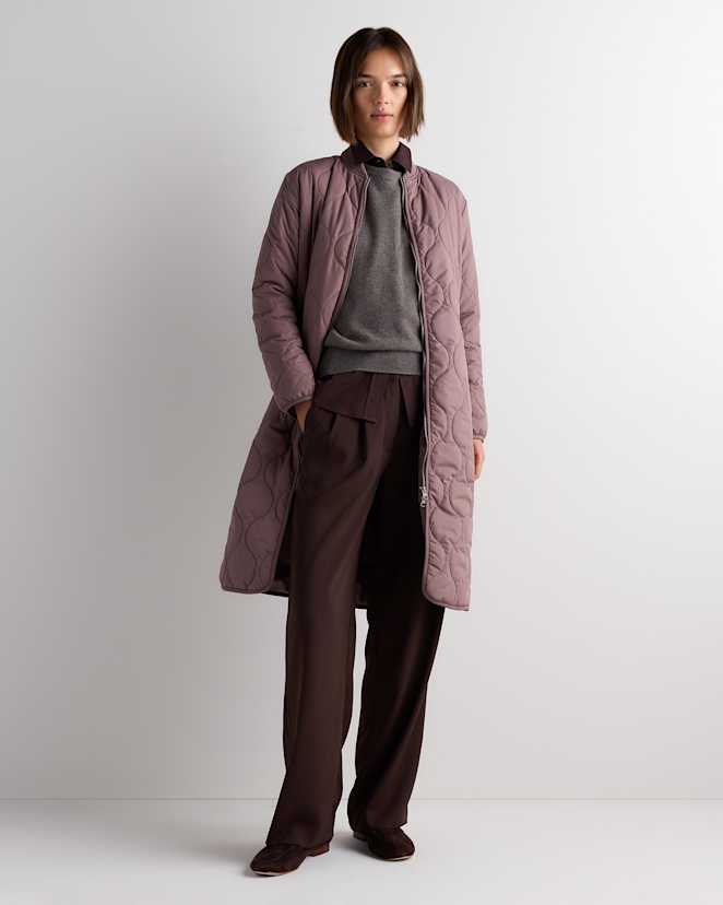Smokey Taupe Featherless Quilted Puffer Long Coat