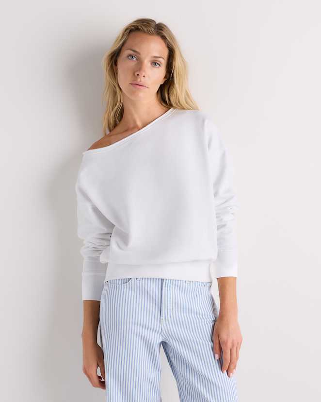 Classic White Organic French Terry Off-Shoulder Sweatshirt