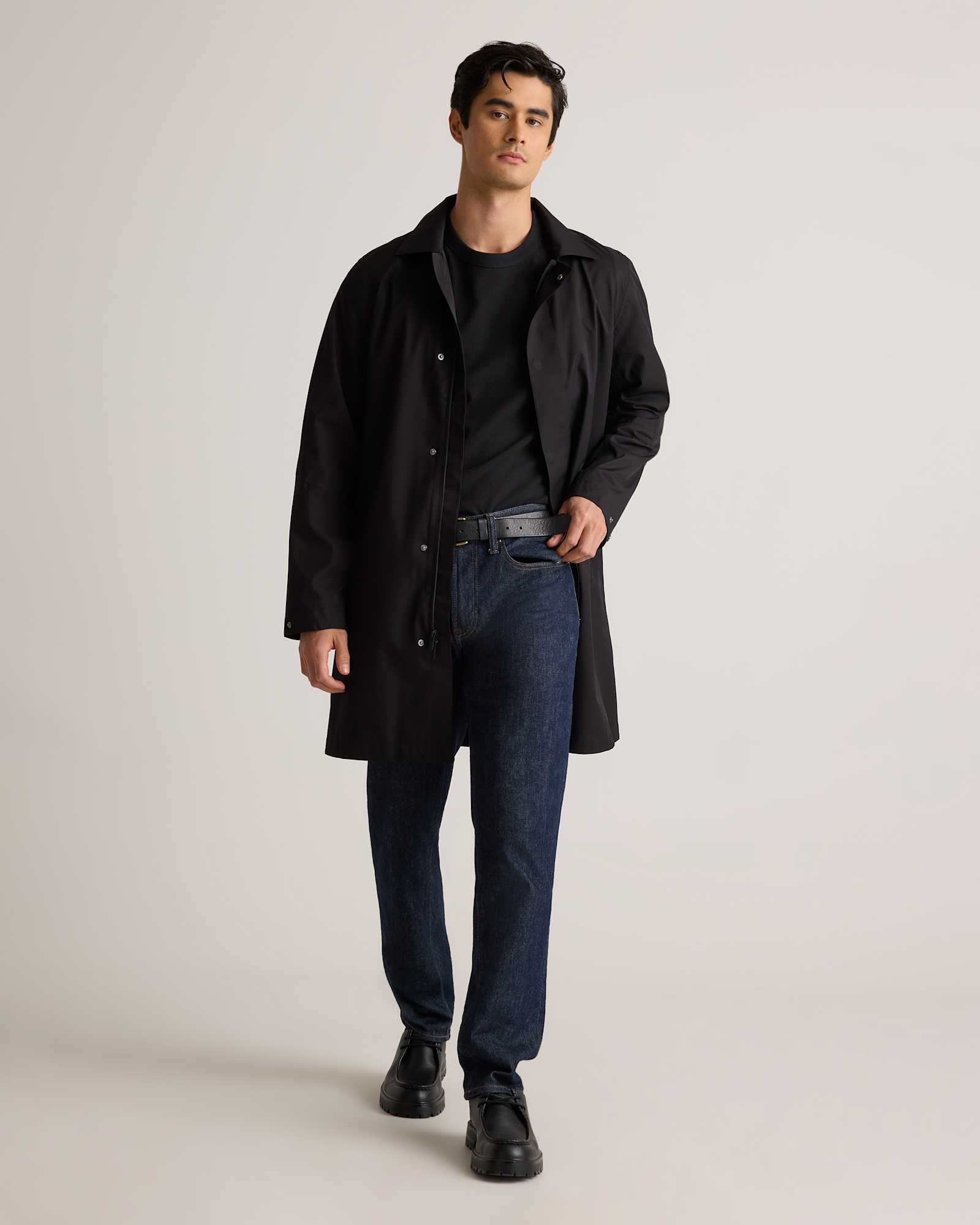 True Black Weather Proof Long Rain Jacket