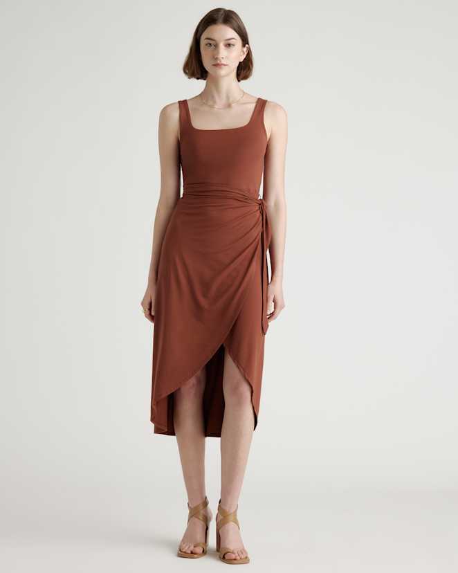 Brown Tencel Jersey Side Tie Midi Dress