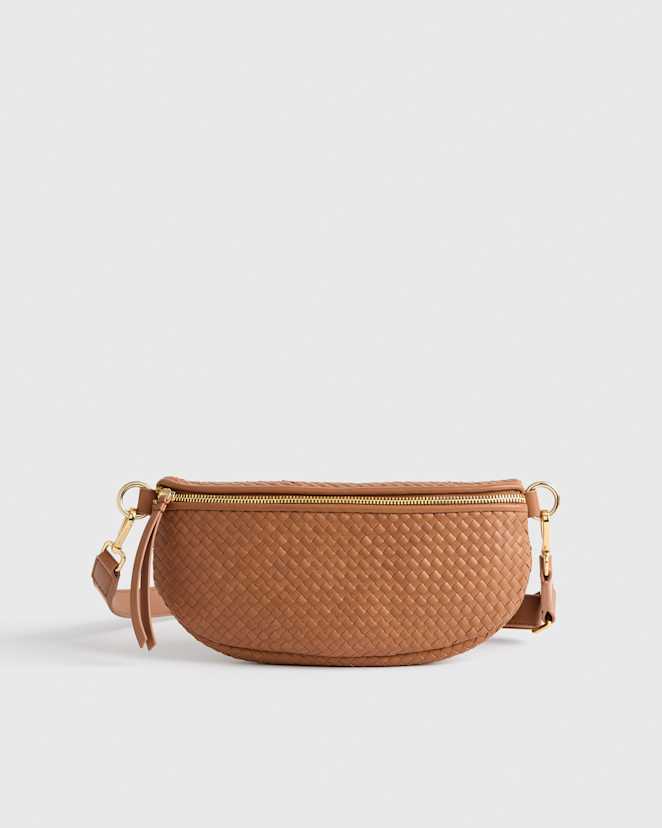 Cognac Italian Leather Handwoven Sling Bag