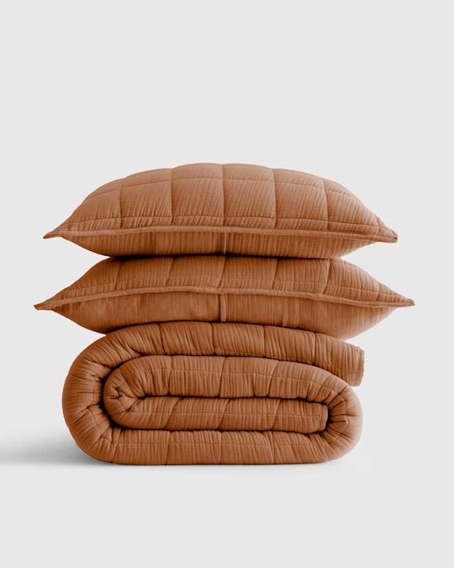 Terracotta Organic Airy Gauze Box Quilt Set