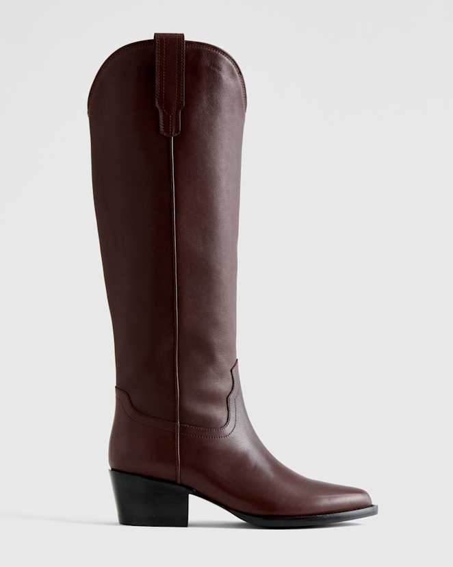Espresso Brown Italian Leather Tall Western Boots
