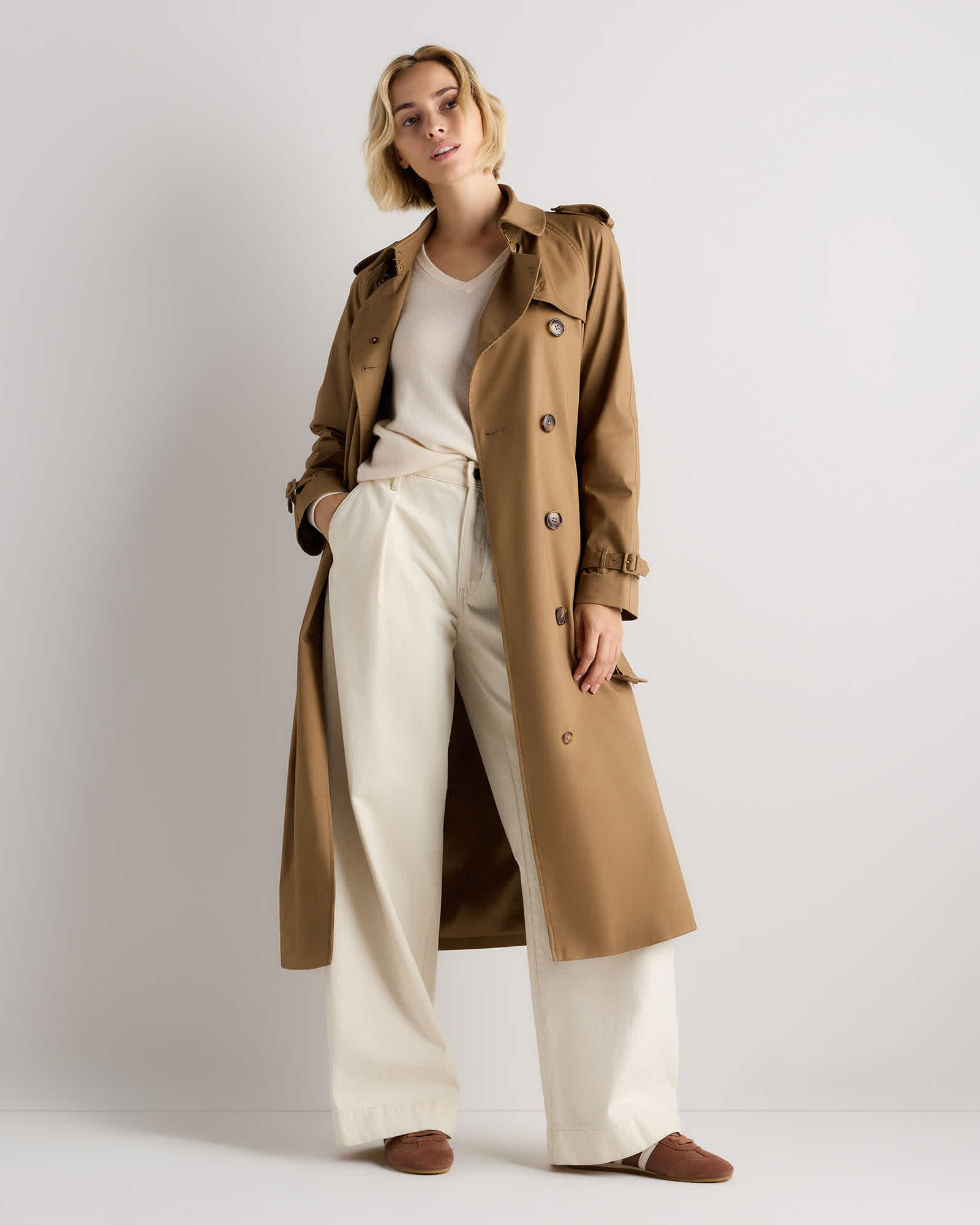 Dark Khaki Comfort Stretch Long Trench Coat