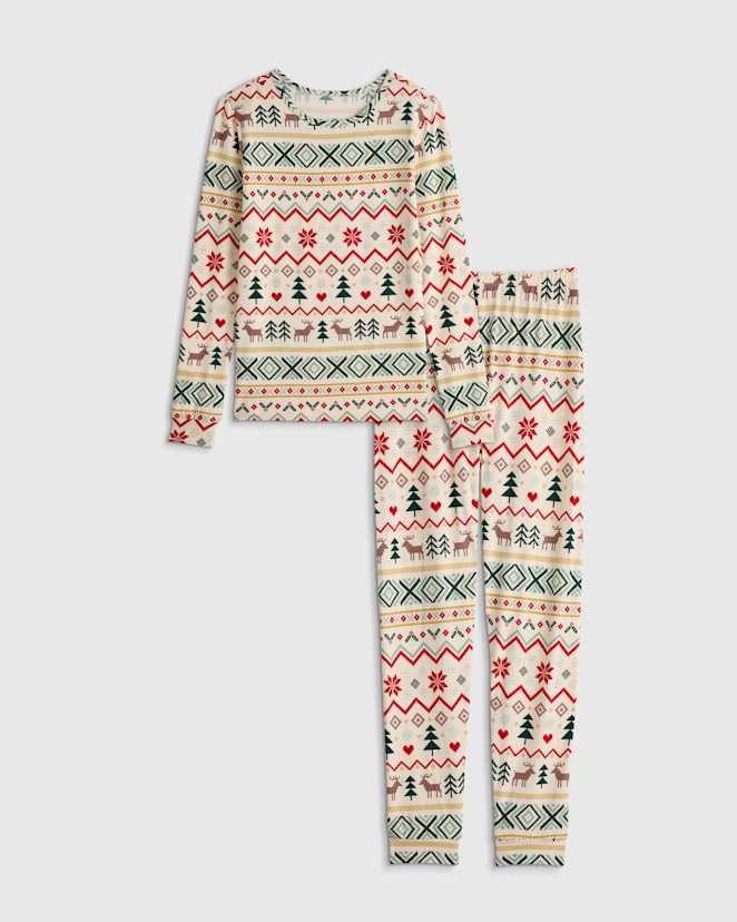 U--826 KID Bamboo Long Sleeve and Pant Pajama Set Fairisle Scene 16546 CROPPED 1 Fairisle Scene Bamboo Long Sleeve and Pant Pajama Set