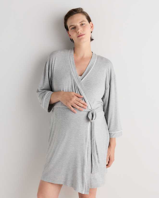 Heather Grey Bamboo Jersey Maternity Robe