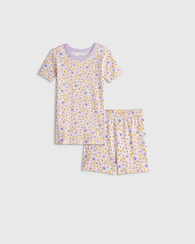 Purple Poppy Floral 100% Organic Cotton Short Sleeve and Shorts Pajama Set