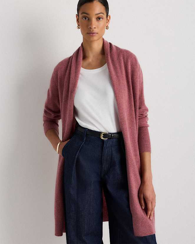 Heather Shaded Rose Pink Mongolian Cashmere Duster Cardigan Sweater