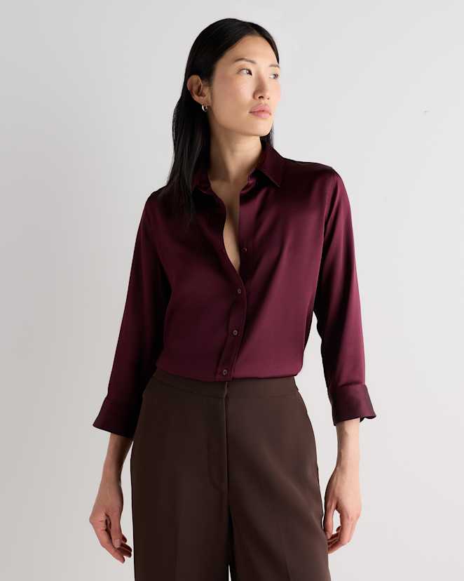 Wine Tasting Red 100% Washable Silk Three-Quarter Sleeve Shirt