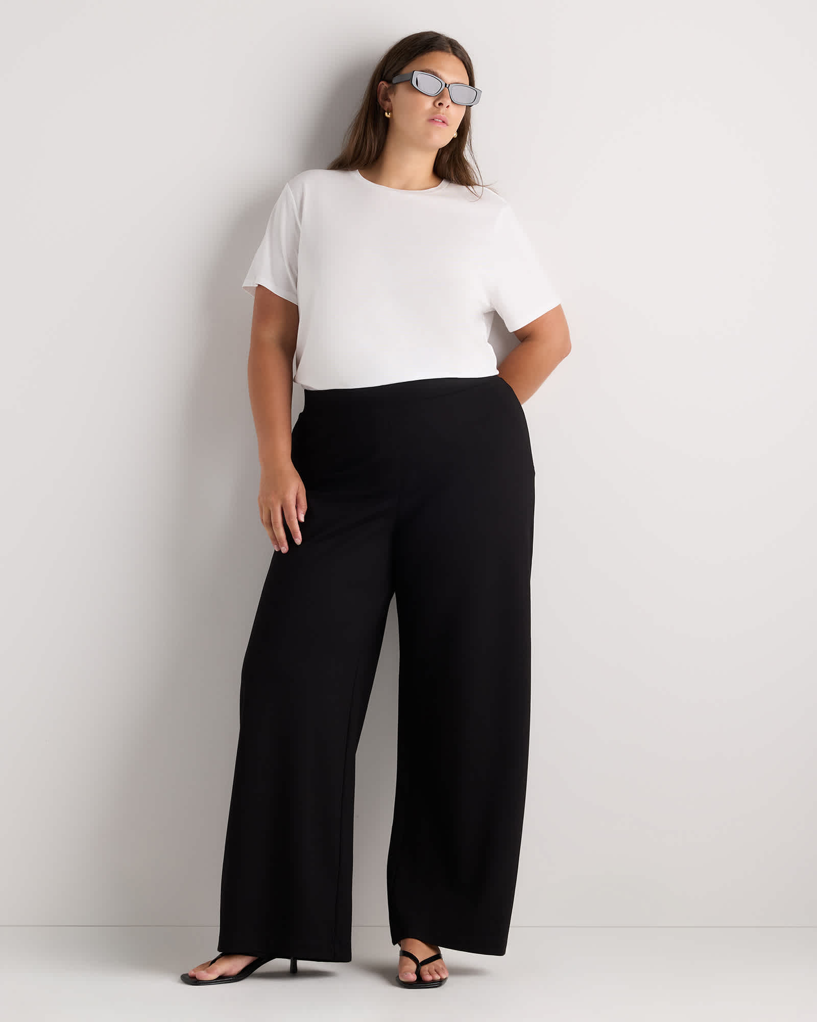 White Cotton Modal Crew Neck Swing Tee