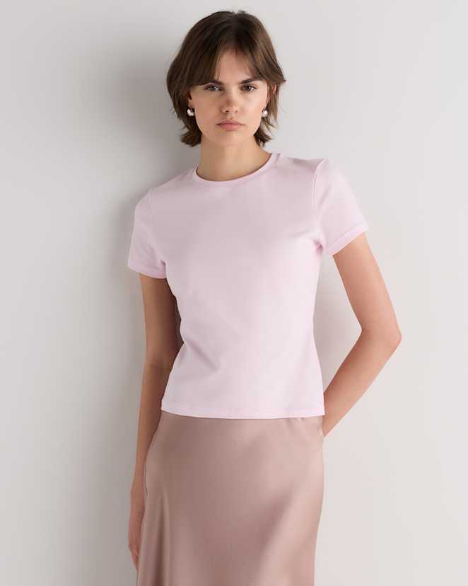 Petal Pink Stretch Cotton Jersey Fitted T-Shirt