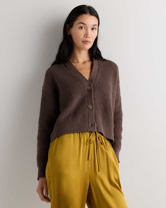 Heather Brown 100% Organic Cotton Fisherman Boxy Cropped Cardigan