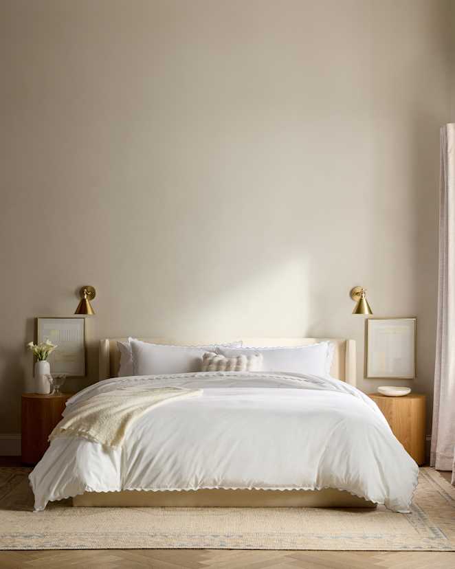 White/Dried Sage Classic Organic Percale Scallop Deluxe Bedding Bundle