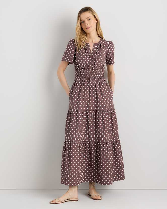 Mocha Midi Dot 100% Organic Cotton Poplin Tiered Maxi Dress