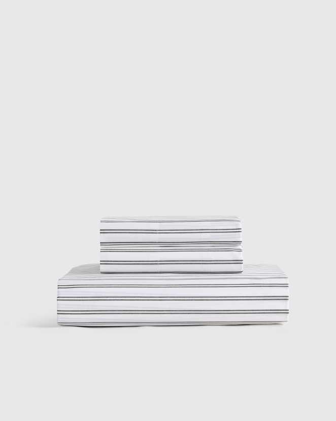 Double Stripe Pine Classic Organic Percale Fitted Sheet Set