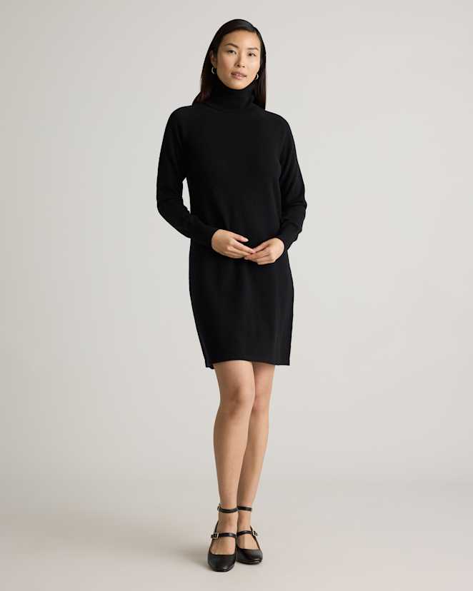 Black Mongolian Cashmere Turtleneck Sweater Dress