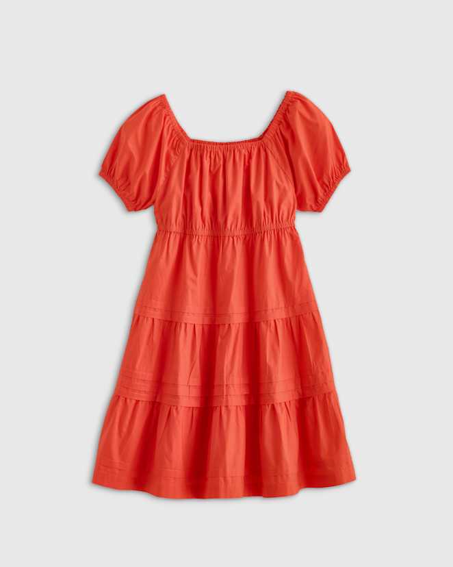 Vermilion Red 100% Organic Cotton Poplin Tiered Dress