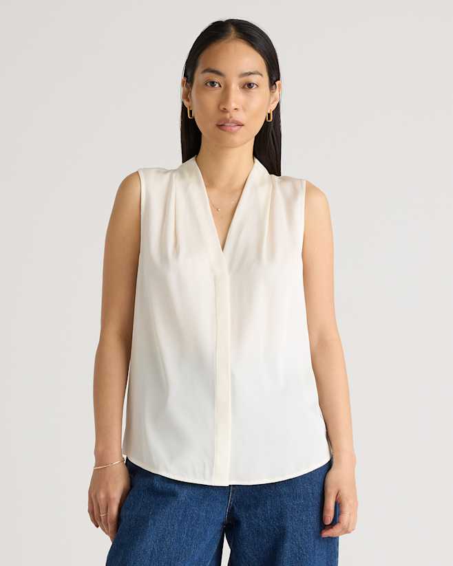 Ivory Washable Stretch Silk Sleeveless Blouse