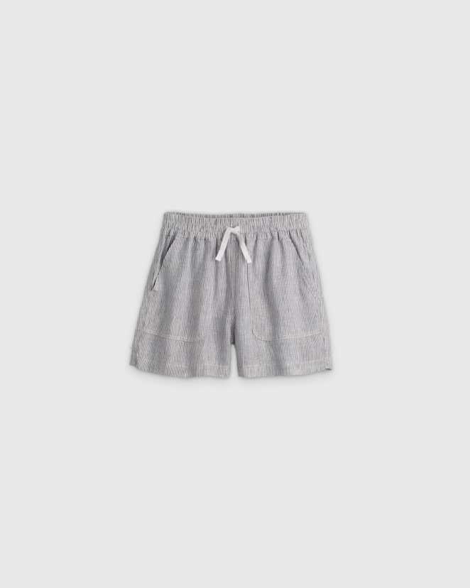 Blue Pinstripe 100% European Linen Drawstring Shorts
