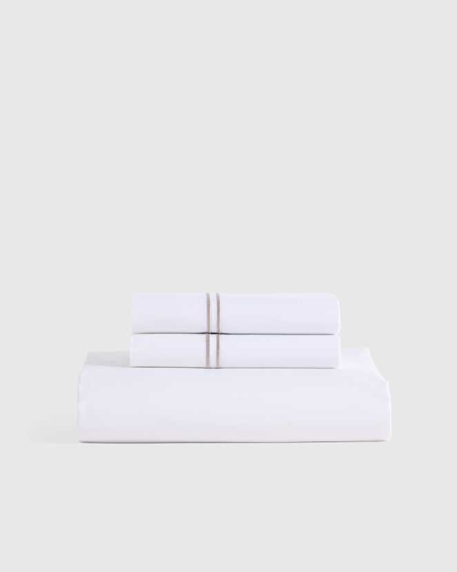 White/Dove Organic Crisp Percale Embellished Fitted Sheet Set