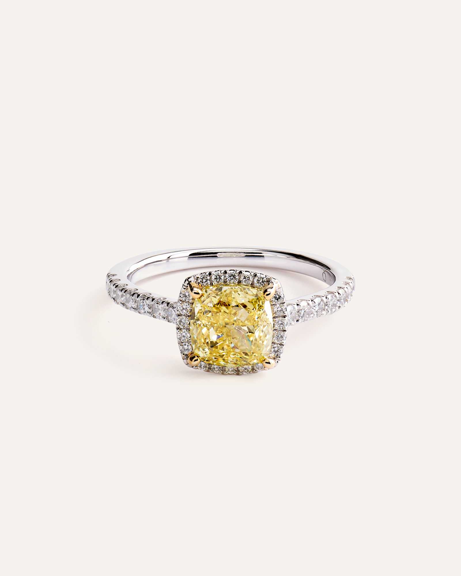 White Gold 14K Gold Yellow Lab Grown Diamond Cushion Halo Engagement Ring - 2ct