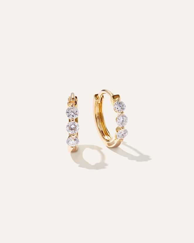 Yellow Gold 14K Gold Lab Grown Diamond Shared Prong Huggie