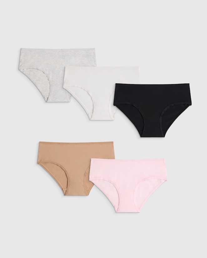 Neutral/Pink Multi Pack Girls Organic Cotton Hipster Solid 5-Pack