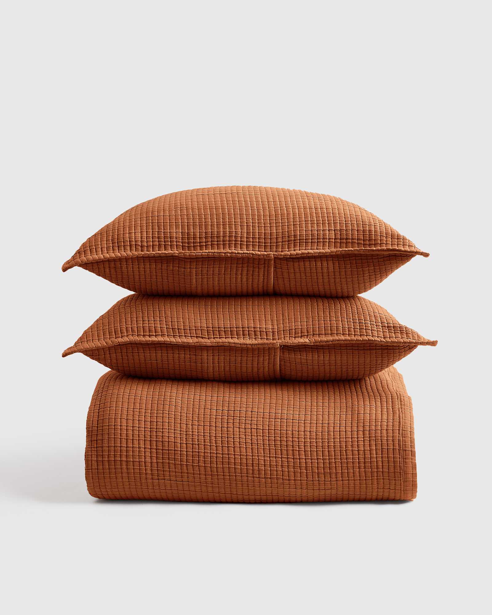 terracotta Organic Ribbed Cotton Coverlet Set