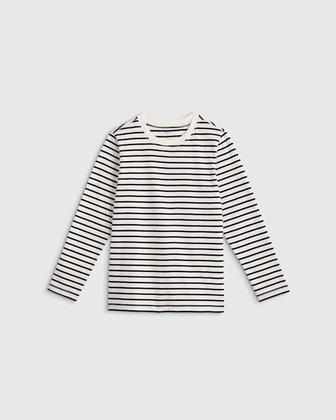 Black/White Stripe T-shirt à manches longues en jersey 100 % coton biologique