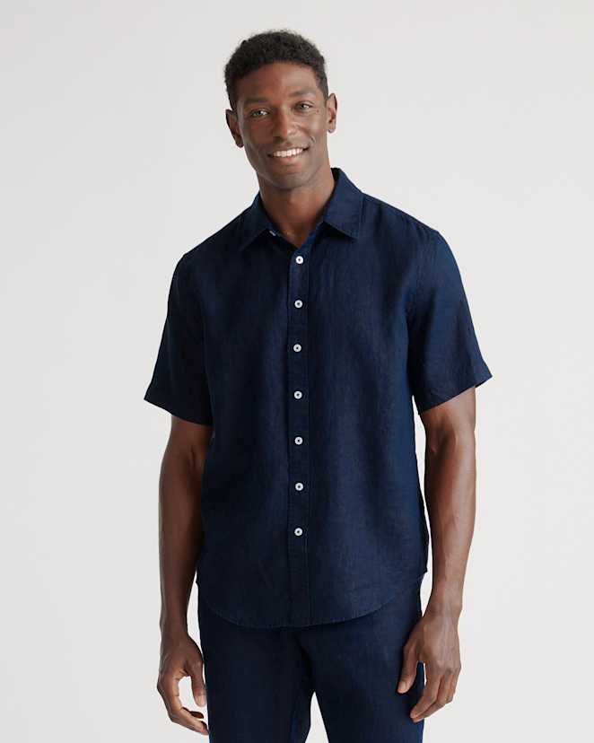 Deep Navy 100% European Linen Relaxed Short Sleeve Shirt