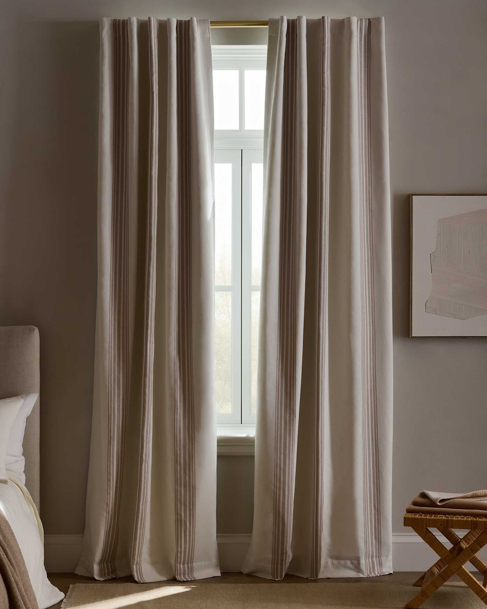 ivory/natural Coastal Stripe Linen Cotton True Blackout Curtain