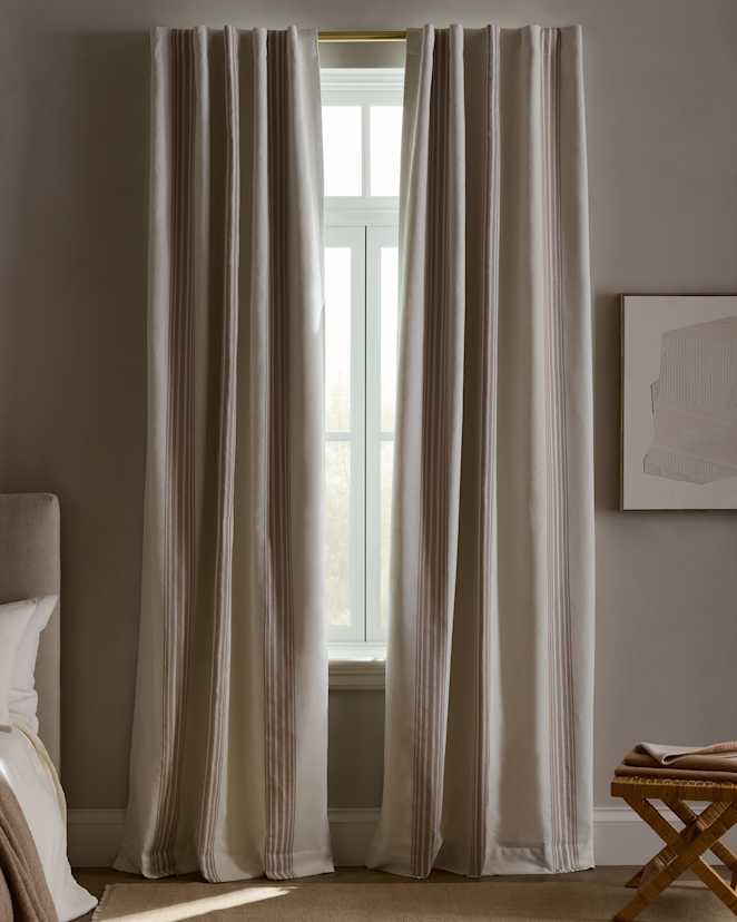 Ivory/Natural Coastal Stripe Linen Cotton True Blackout Curtian