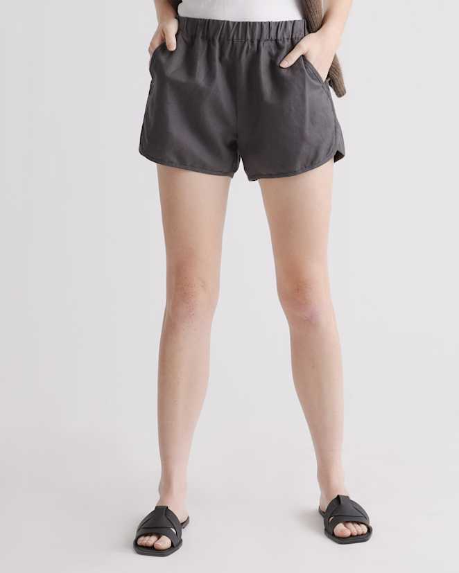 Charcoal Cotton Linen Twill Pull On Shorts