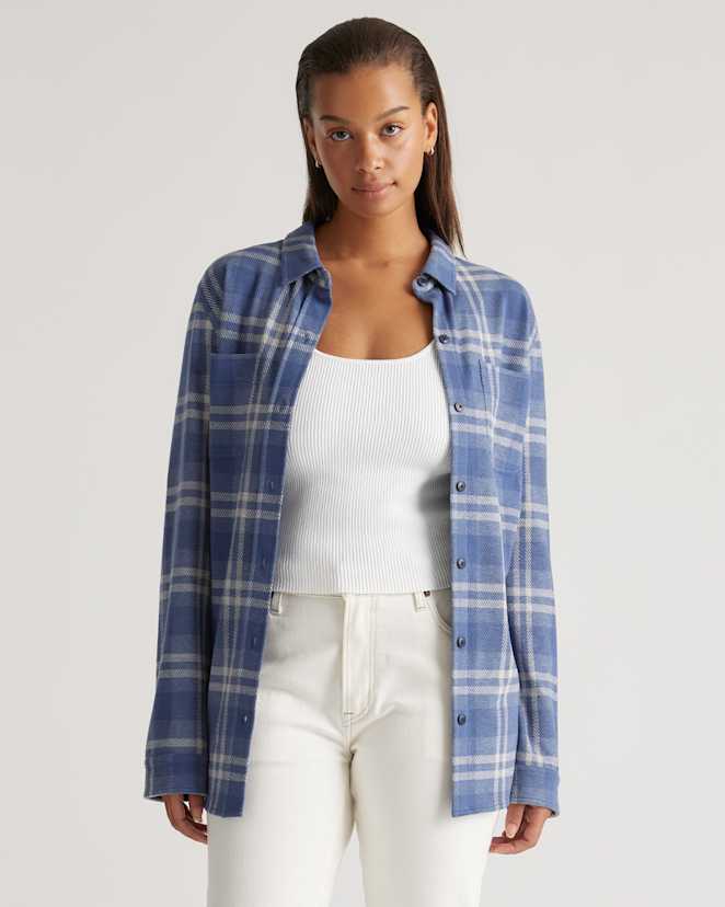 Indigo Check Stretch Sweater Fleece Shirt
