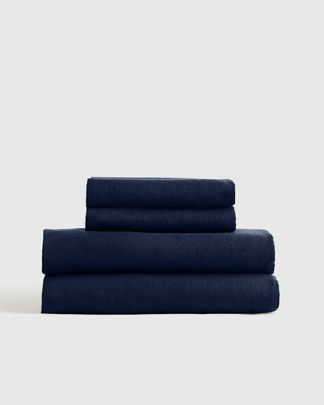 Navy European Linen Sheet Set